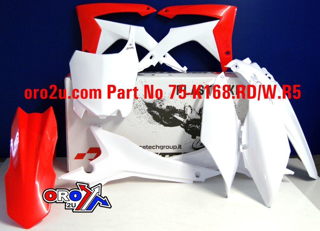 Rtech Plastics Plastic Kit/6 13-16 CRF250 450, Red/white Rtech CRF450, R-kitcrf-oem-517