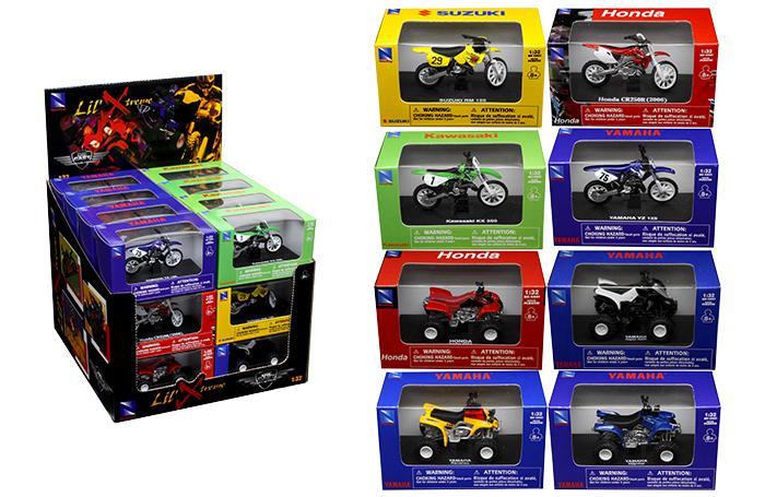 NewRay Model Die Cast Dirt Bike / ATV Assortment, 8 Styles, 12 Dirt Bikes & 12 Atvs, Scale 1:32, Newray 06227 06227c