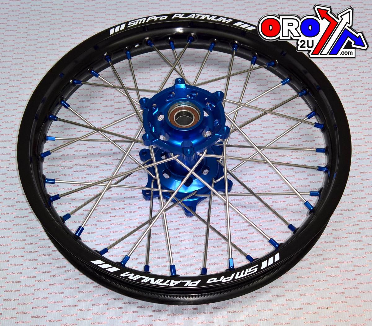SM PRO 18x2.15 WHEEL KTM BLACK/BLUE, MX-5030 BLACK RIM, BLUE HUB, SP05204840104 BLUE NIPPLES