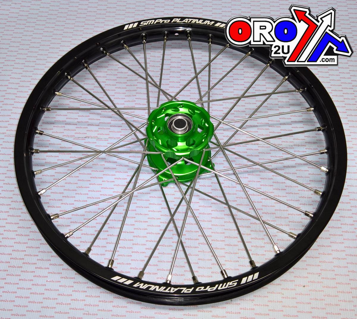 SM Pro 21x1.60 Wheel Kaw Black/green, Gloss Rim, MX-2001 Black Gloss Rim, Green Hub, SP177.05.80.01.99 Gloss Rim