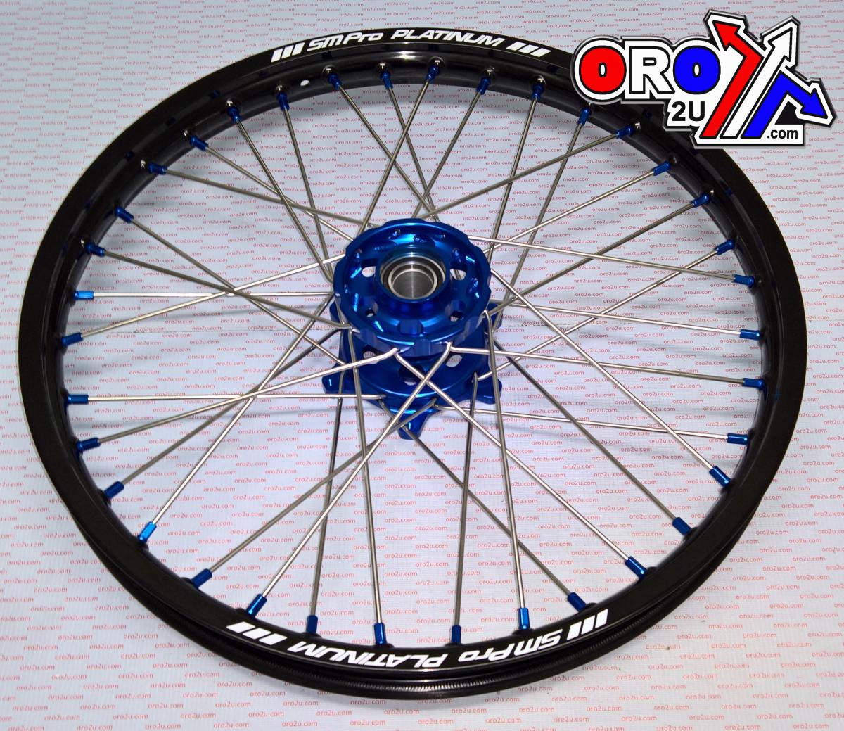 SM PRO 21x1.60 WHEEL KTM GLOSS BLACK/ GLOSS BLUE, GLOSS BLACK RIM, GLOSS/ BLUE HUB/ GLOSS BLUE NIPPLES, SP157.04.80.01.04