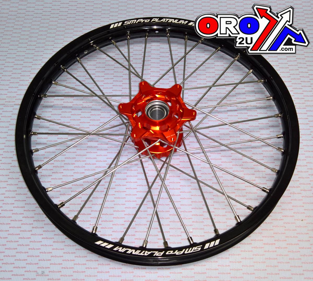 SM PRO 21x1.60 WHEEL KTM GLOSS BLACK RIM GLOSS ORANGE HUB, GLOSS BLACK RIM,GLOSS ORANGE HUB, SILVER NIPPLES, SP157.06.80.01.99
