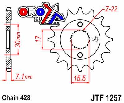 JT Front Sprocket Jtf1257.15 428, CR80/CR85 428 Chain Conversion