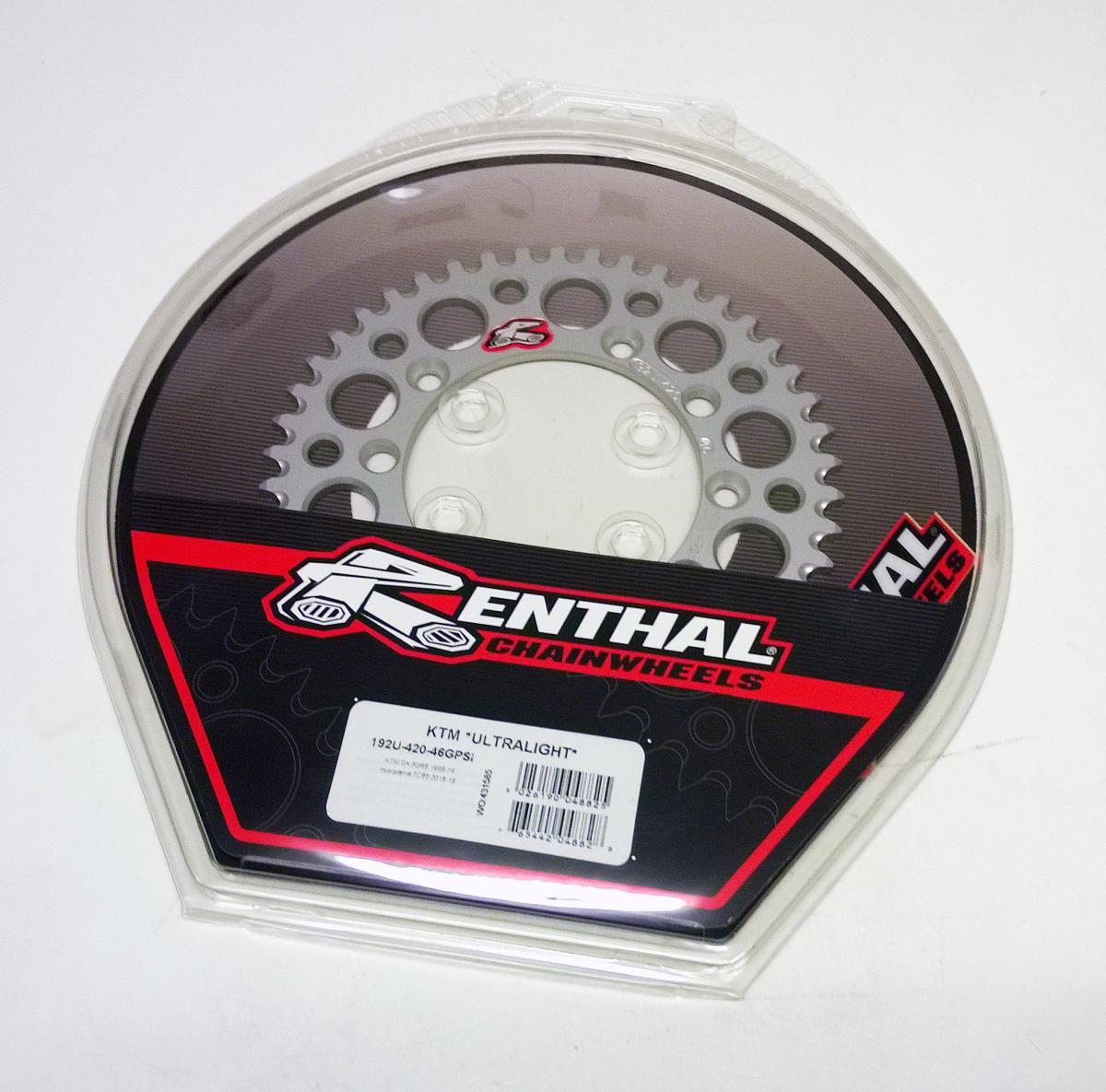 Renthal Rear Sprocket Alloy Renthal, Ultralite 192-420-46 Silver, 192u-420-46gpsi