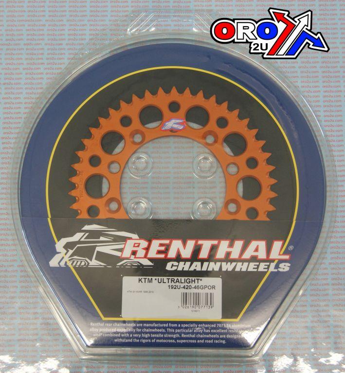 Renthal Rear Sprocket Alloy Renthal, Ultralite 192u-420-47gpor Orange, 192u