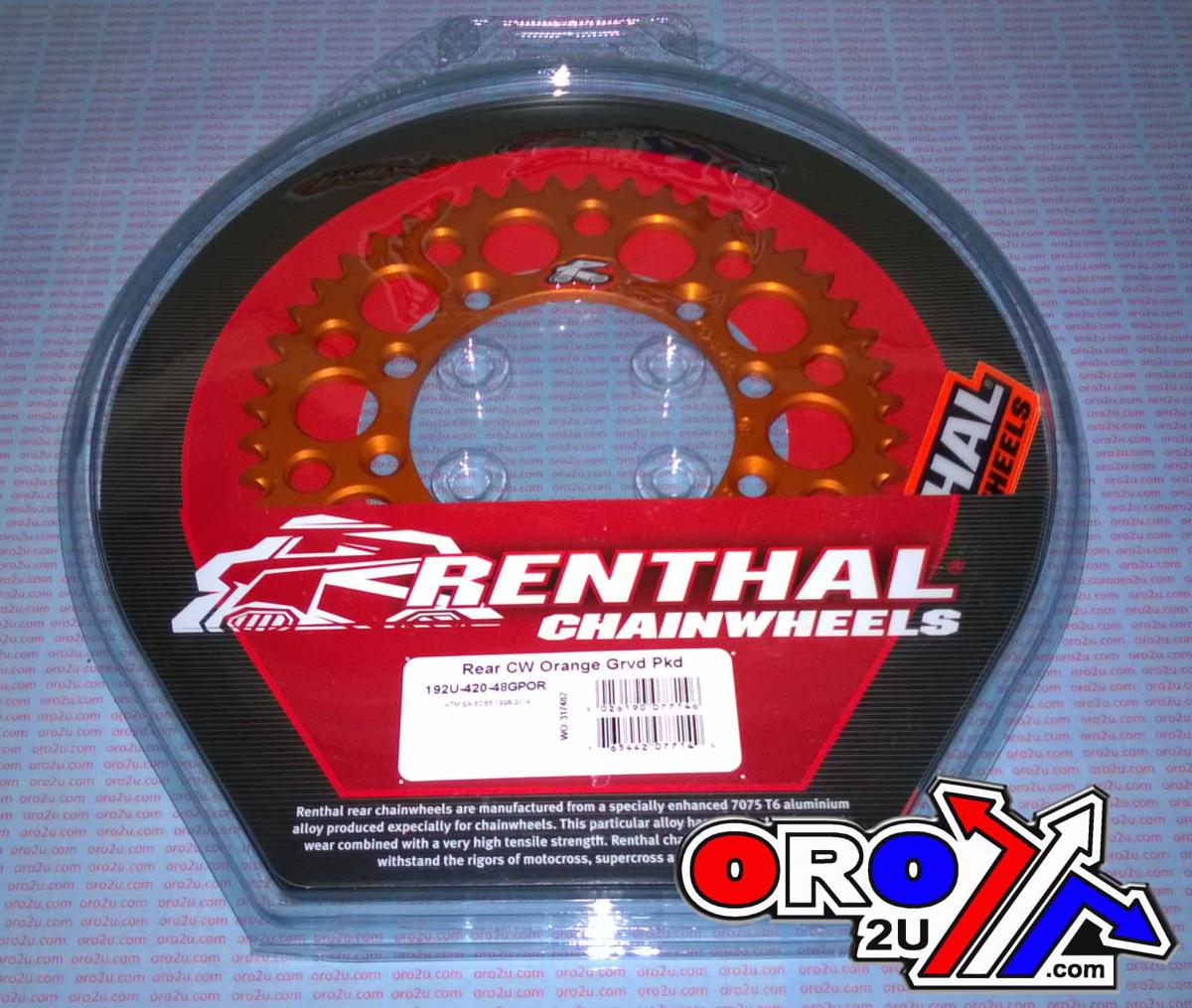 Renthal Rear Sprocket Alloy Renthal, Ultralite 192u-420-48gpor Orange, 192-420-48or