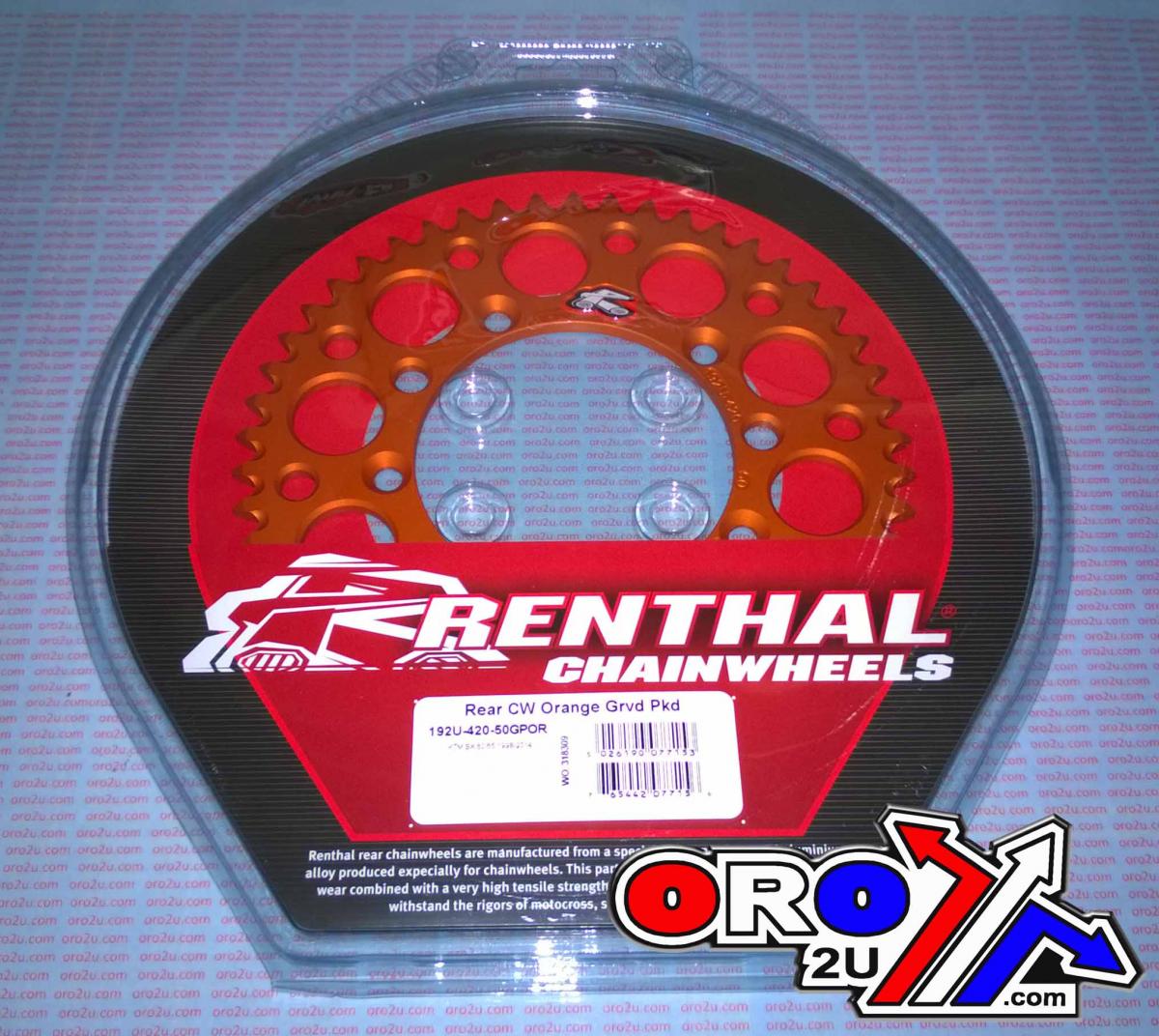 Renthal Rear Sprocket Alloy Renthal, Ultralite 192u-420-50gpor Orange, 192-420-50or