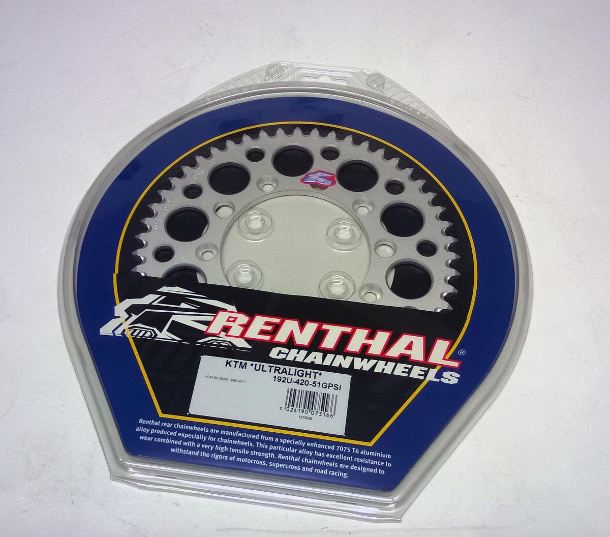 Renthal Rear Sprocket Alloy Renthal, Ultralite 192u-420-51gpsi Silver