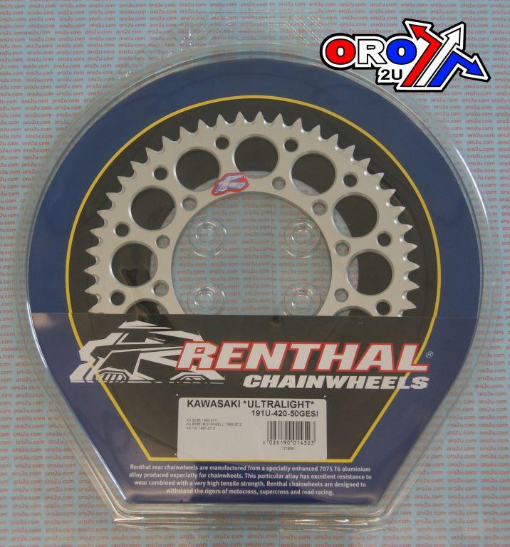 Renthal Rear Sprocket Alloy Si Renthal, Silver Ultralite 191u-420-50gesi, 191u-420-50gesi