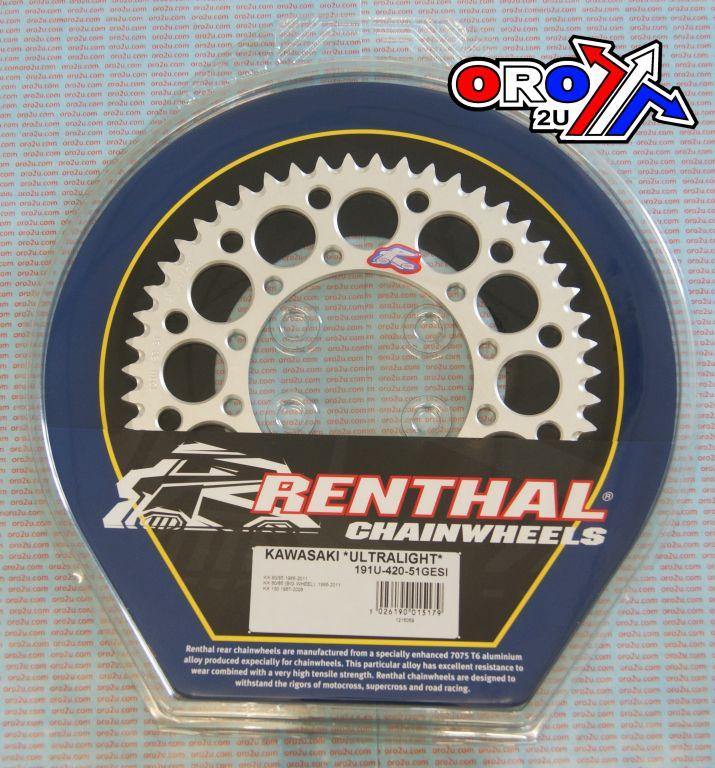 Renthal Rear Sprocket Alloy Si Renthal, Silver Ultralite 191u-420-51gesi