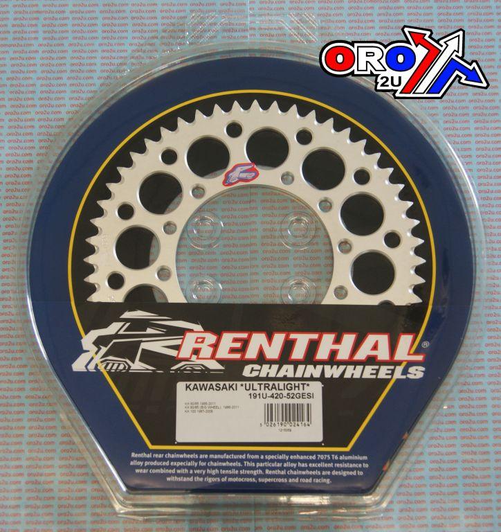 Renthal Rear Sprocket Alloy Si Renthal, Ultralite 191u-420-52gesi Silver