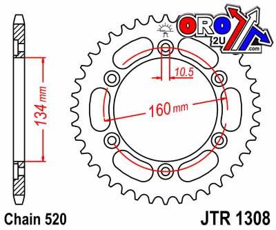 JT Rear Sprocket Steel Jtr1308.42, Chain Conversion 520, Honda Road