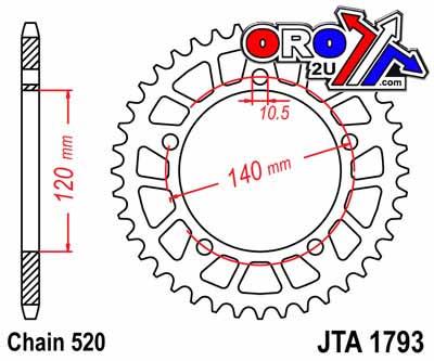 JT Rear Sprocket Alloy Jta1793.42, Chain Conversion 520