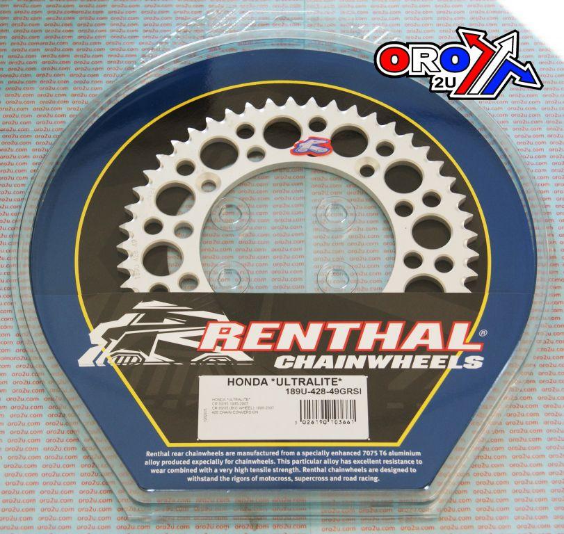 Renthal Rear Sprocket Alloy Renthal, Ultralite 189u-428-49grsi Silver