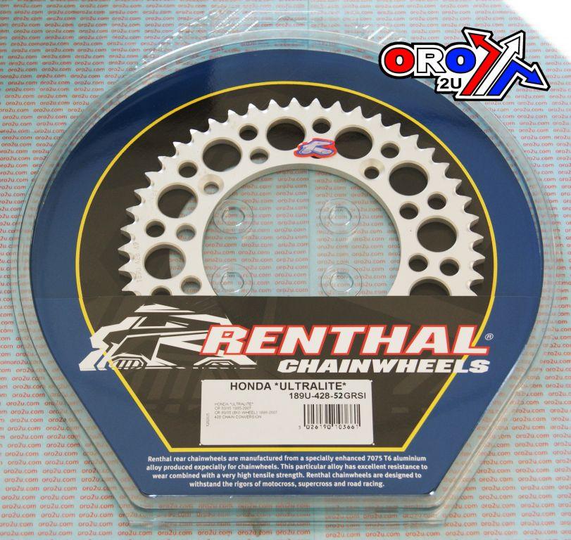 RENTHAL REAR SPROCKET ALLOY  , ULTRALITE 189-428-52 SILVER, N.L.A