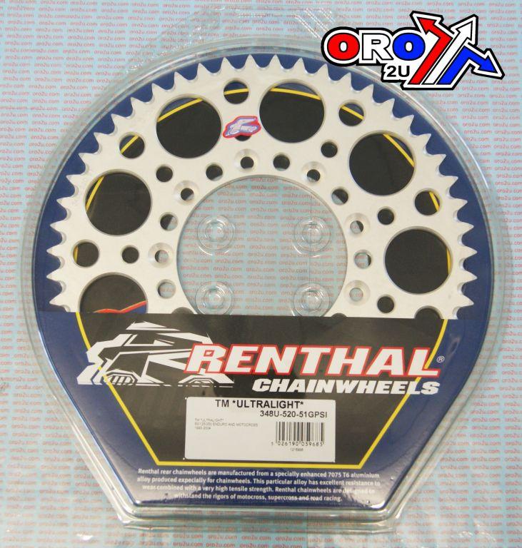 Renthal Rear Sprocket Alloy Tm Racing 98-26 Renthal Ultralite 348u-520-51gpsi Silver