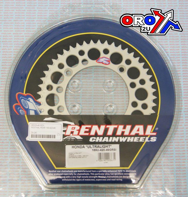 Renthal Rear Sprocket Alloy Renthal, Ultralite 189u-420-49grsi Silver
