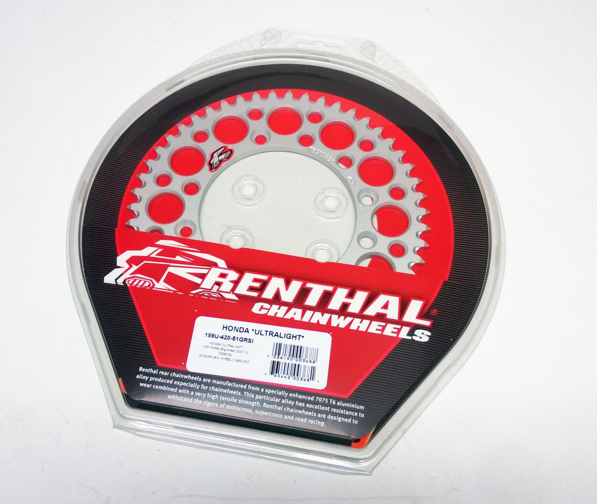 Renthal Rear Sprocket Alloy Renthal, Ultralite 189u-420-51grsi Silver
