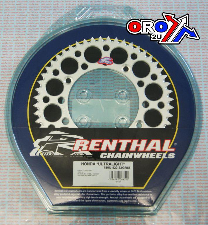 Renthal Rear Sprocket Alloy Renthal, Ultralite 189u-420-52grsi Silver