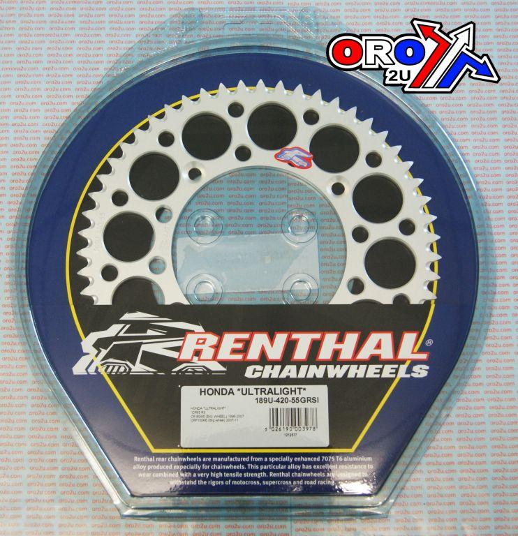 Renthal Rear Sprocket Alloy Renthal, Ultralite 189u-420-55grsi Silver