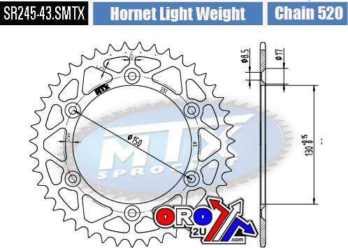 MTX Parts Rear Sprocket Steel Hard Light SR251-43 JTR251.43