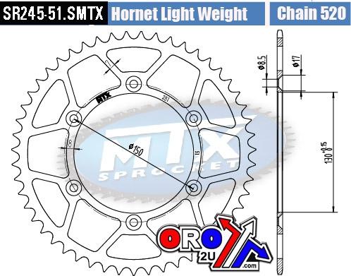 MTX Parts Rear Sprocket Steel Hard Light 11h-428-51 SR245/251-51
