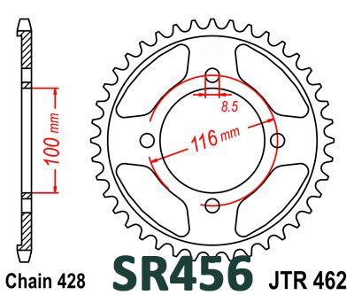 JT Rear Sprocket Steel JTR462.52, Chain 428 Conversion, JTR456.52, SR462- SR462-52