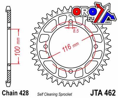 JT Rear Sprocket Alloy Silver 462, JTA462.54 7075-t6 Aluminium, JTR456