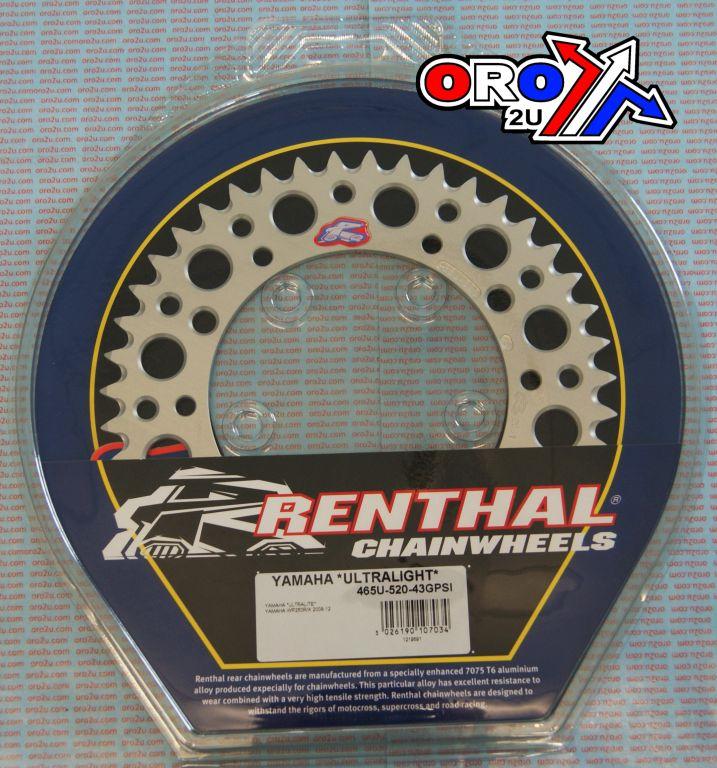 Renthal Rear Sprocket Renthal Ya, Ultralite 465u-520-43gpsi Silver, 465u-520-43gpsi