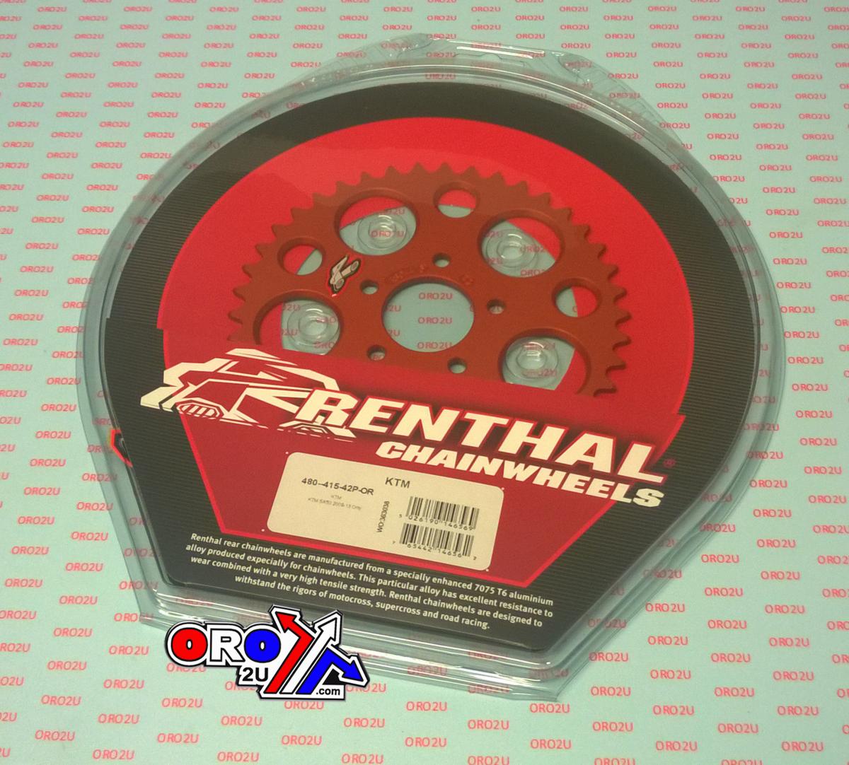 Renthal Rear Sprocket Renthal 480, KTM 50 2010-2013 42t Orange, 480--415-42p-or
