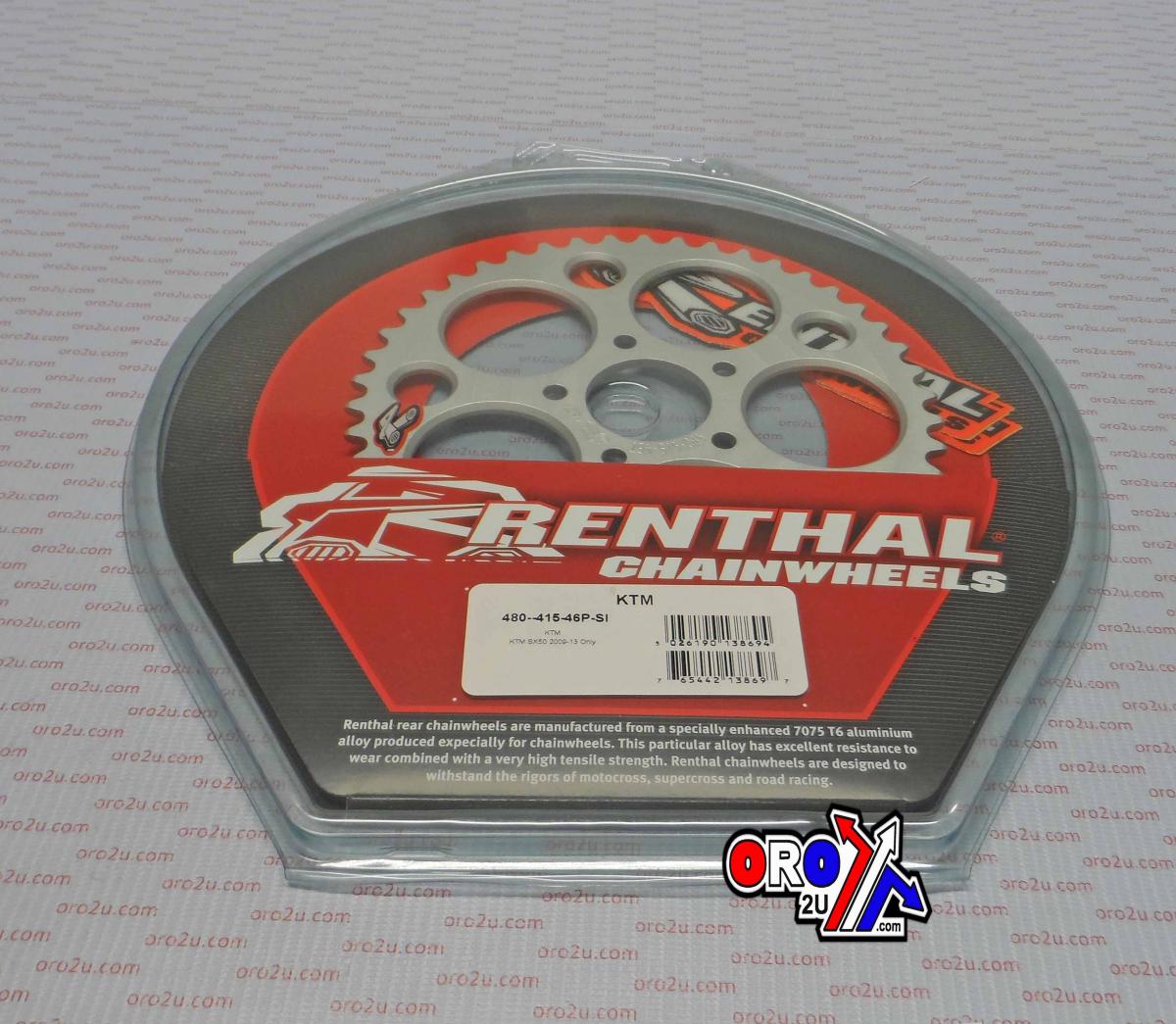 Renthal Rear Sprocket Renthal 480, KTM 50 2010-2013 Si T Silver, 480--415-46p-si
