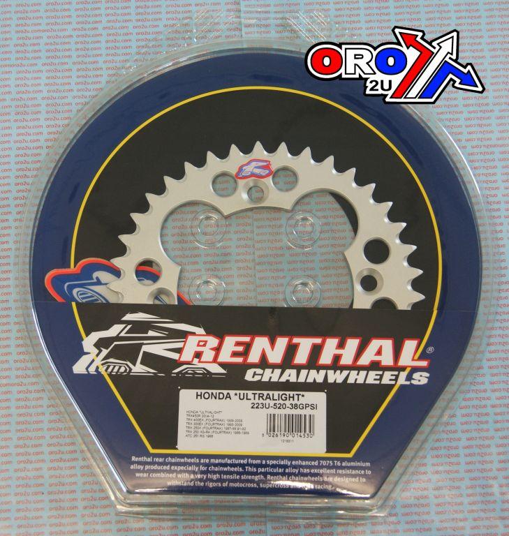 Renthal Rear Sprocket Renthal ATV, Ultralite 223-520-38 Silver, 223u-520-38gpsi
