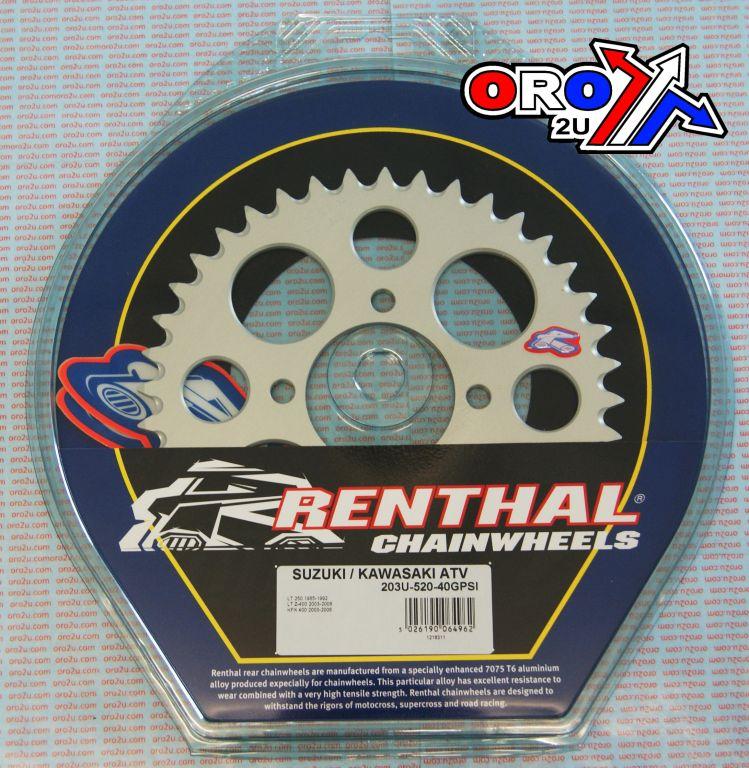 Renthal Rear Sprocket Renthal ATV, Ultralite 203u-520-40gpsi Silver, 203u-520-40gpsi