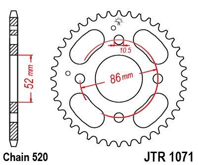 JT Rear Sprocket Jtr1071.30 Jt Silver, Jt Steel 520 Kymco 50/150