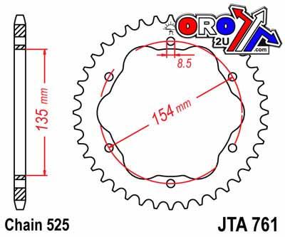 JT REAR SPROCKET ALLOY JTA761.38BLK, DUCATI ROAD CHAIN TYPE 525