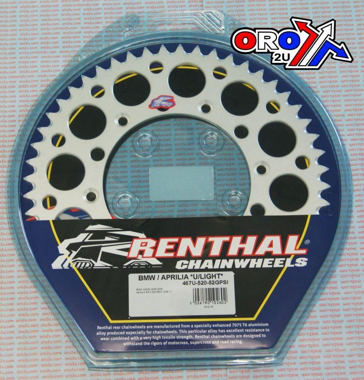 Renthal Rear Sprocket Renthal Bmw, Ultralite 467u-520-52gpsi Silver