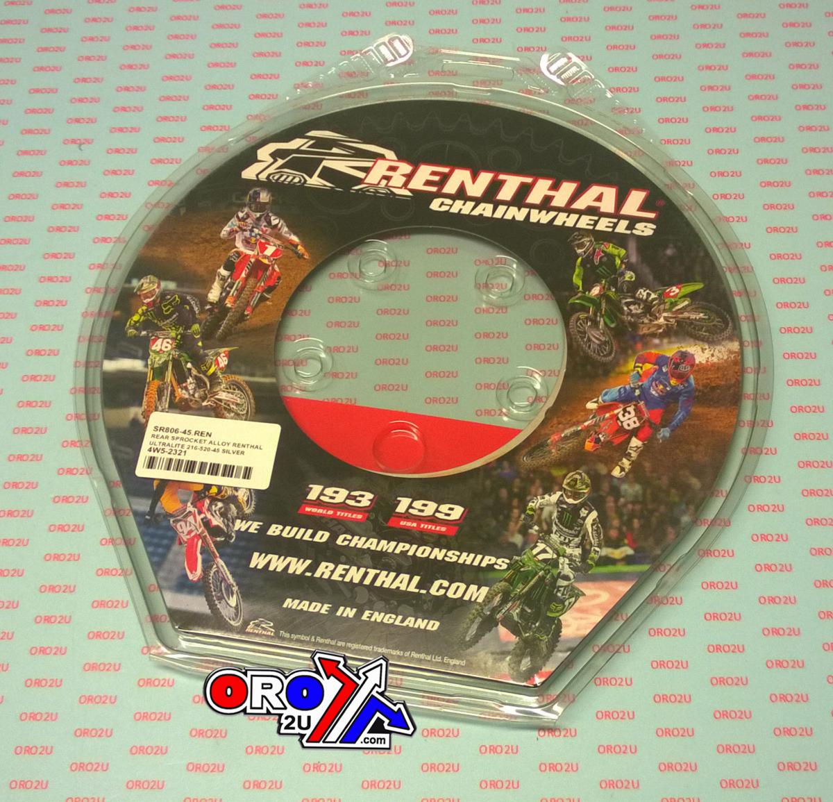 Renthal Rear Sprocket Alloy Renthal, Ultralite 216u-520-45gpsi Silver, Husqvarna / Gasgas / Beta