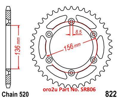 MINO Mino Rear Sprocket Alloy Blk 822, 25-316-520-47