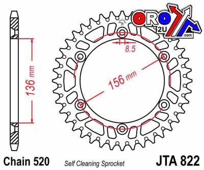 JT Rear Sprocket Alloy Silver 822, JTA822.52 7075-t6 Aluminium