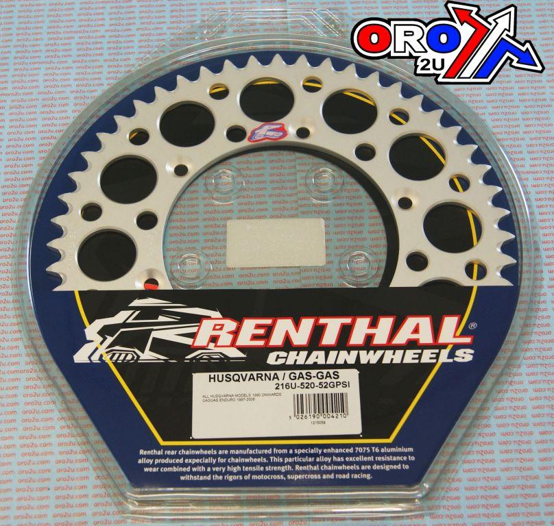 Renthal Rear Sprocket Alloy Renthal, Ultralite 216u-520-52gpsi Silver, Husqvarna / Gasgas / Beta