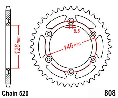 MINO Mino Rear Sprocket Alloy Black, 25-423-520-52 Black JTR808