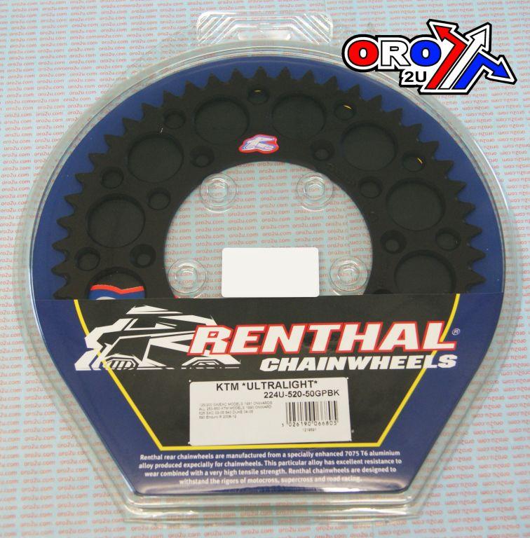 Renthal Rear Sprocket Renthal KTM, Ultralite 224u-520-50gpbk Black, 224u-520-50gpbk