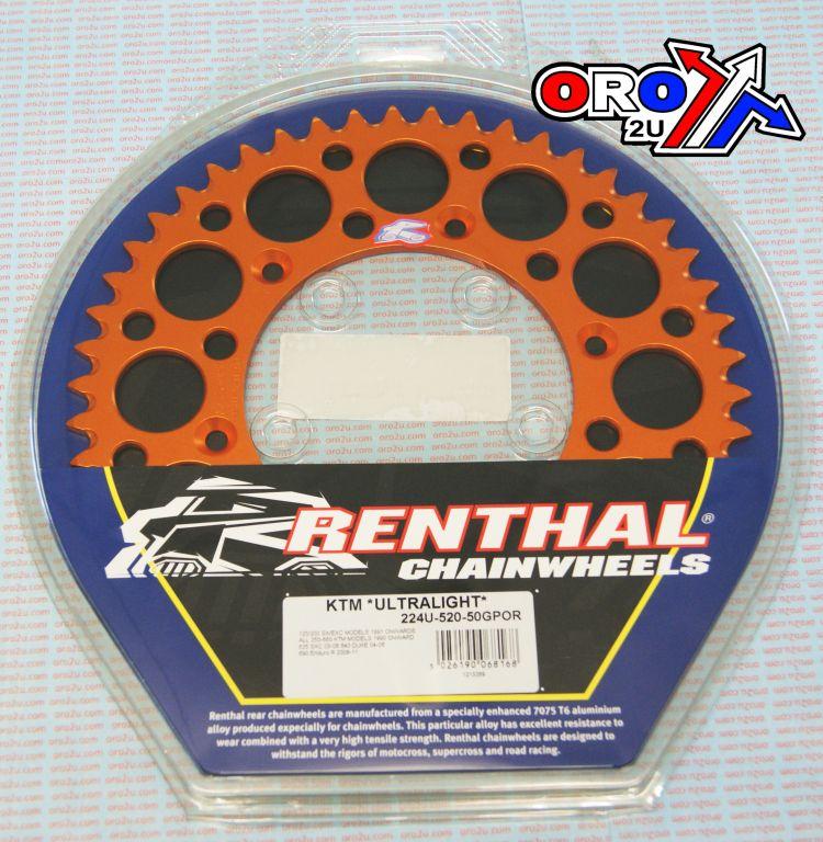 Renthal Rear Sprocket Renthal KTM, Ultralite 224u-520-50gpor Orange, 224u-520-50gpor