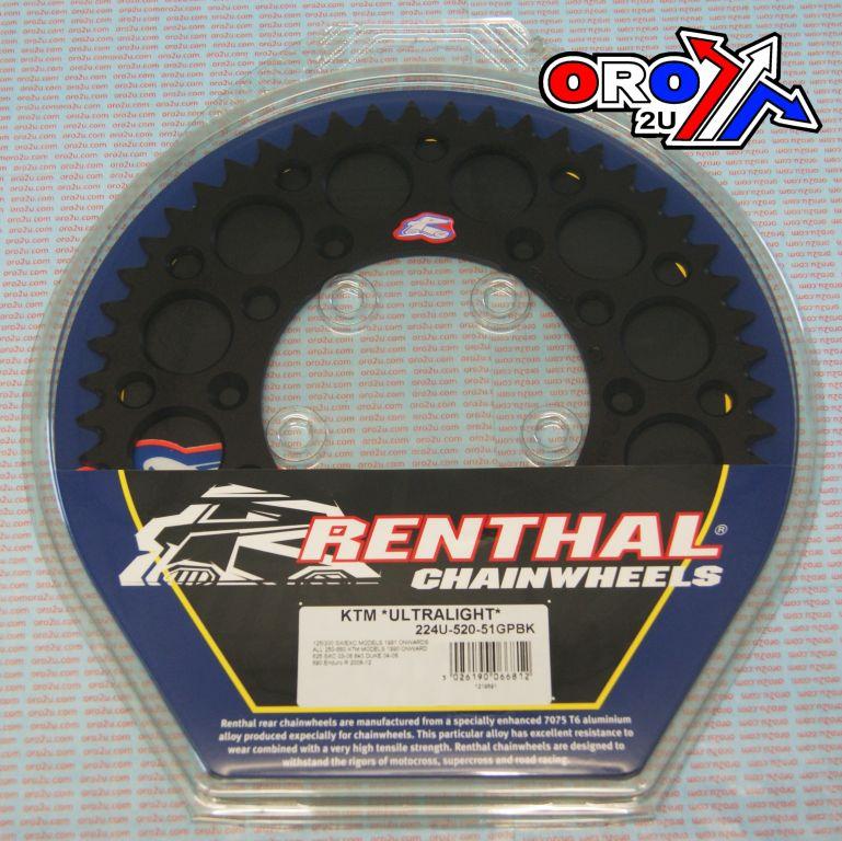Renthal Rear Sprocket Renthal KTM, Ultralite 224u-520-51gpbk Black