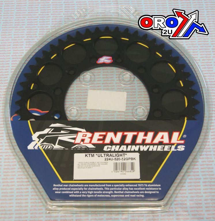 Renthal Rear Sprocket Renthal KTM, Ultralite 224u-520-52gpbk Black, 224u-520-52gpbk