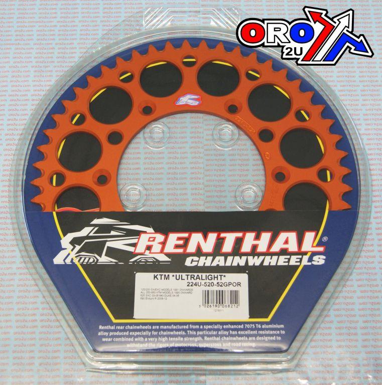 Renthal Rear Sprocket Renthal KTM, Ultralite 224u-520-52gpor Orange
