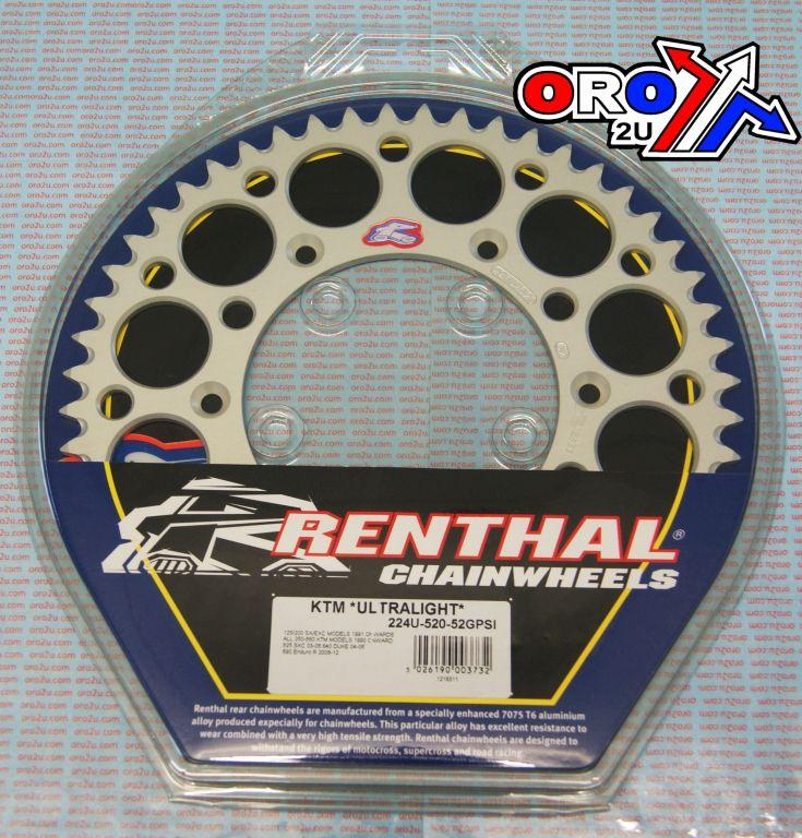 Renthal Rear Sprocket Renthal KTM, Ultralite 224u-520-52gpsi Silver, 224u-520-52gpsi