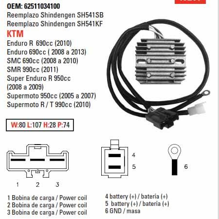 Arrowhead Electrical Regulator Hd KTM 690, Arrowhead Esp2504, 20-3369, 62511034100 62511034000
