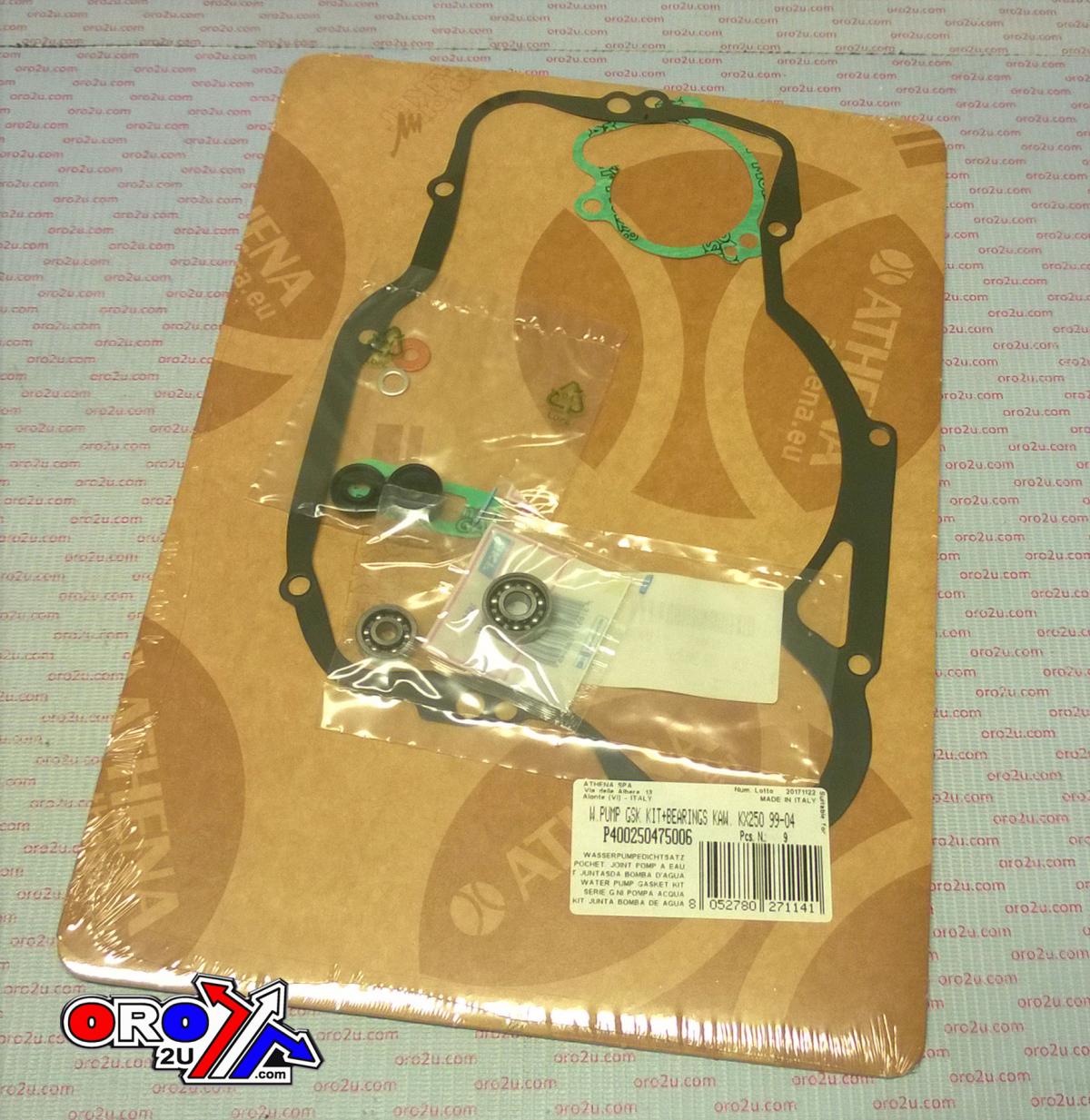 Athena Water Pump Gasket Kit KX 250 99-04, Athena P400250475006 Kawasaki with Bearing