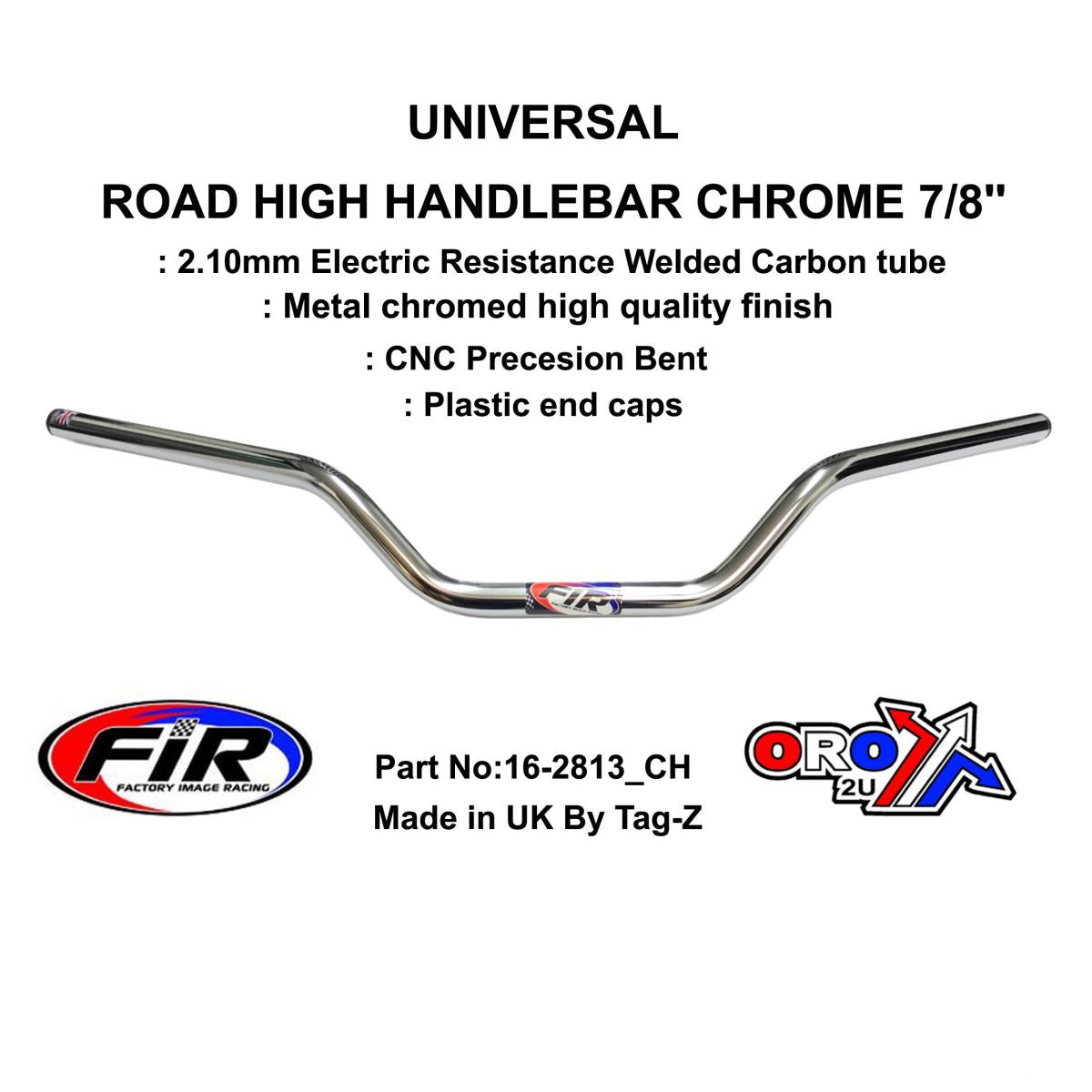 FIR Road Medium Handlebar 7/8'', Metal Chrome Plated Finish, / Ren Ref : 755-01